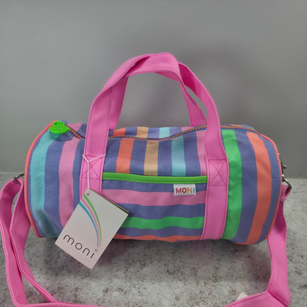 Vintage Moni Accessories Striped Canvas Barrel Bag Pink Multi Color Duffel NWT